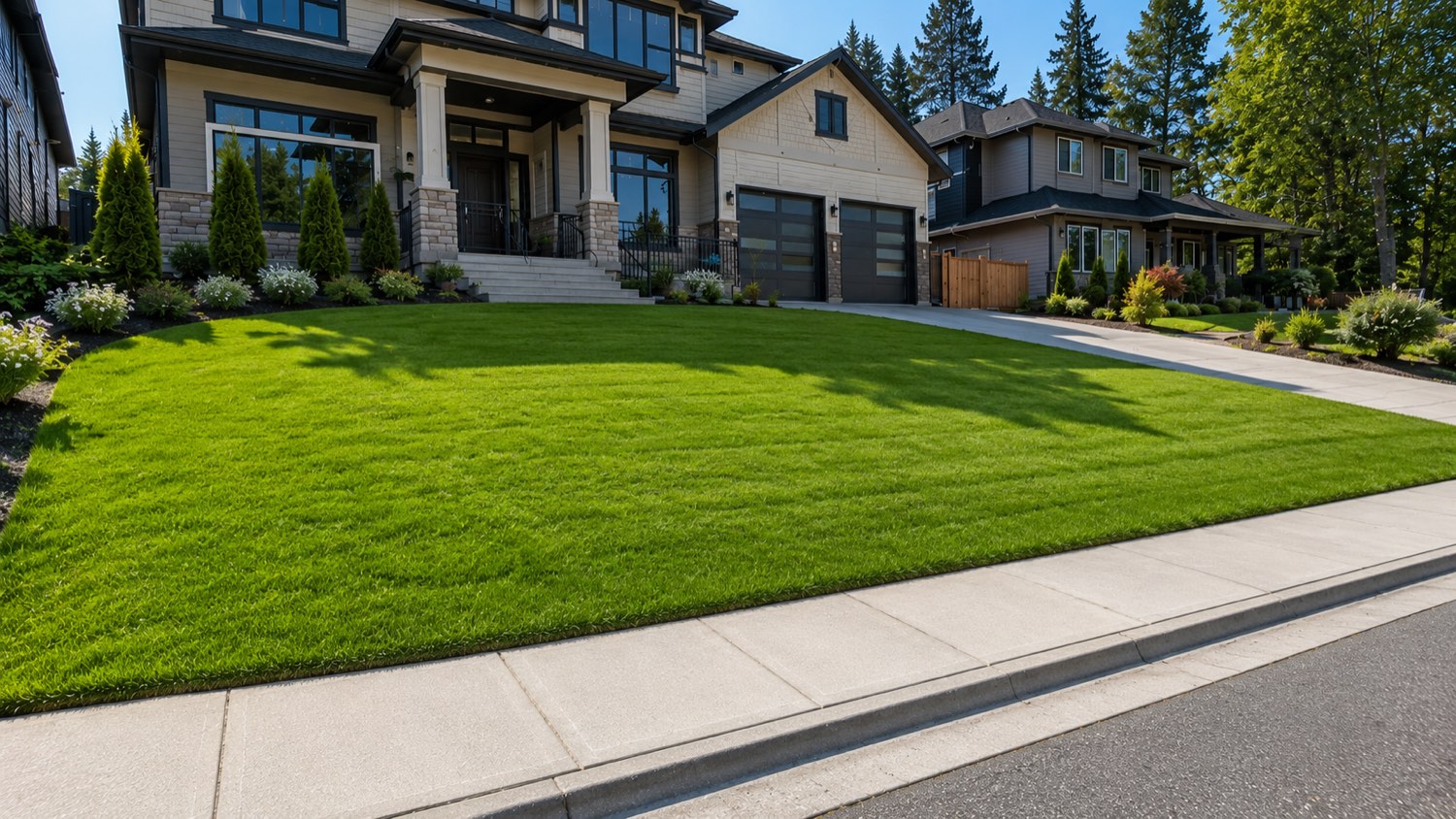 Lush green lawn after hydroseeding