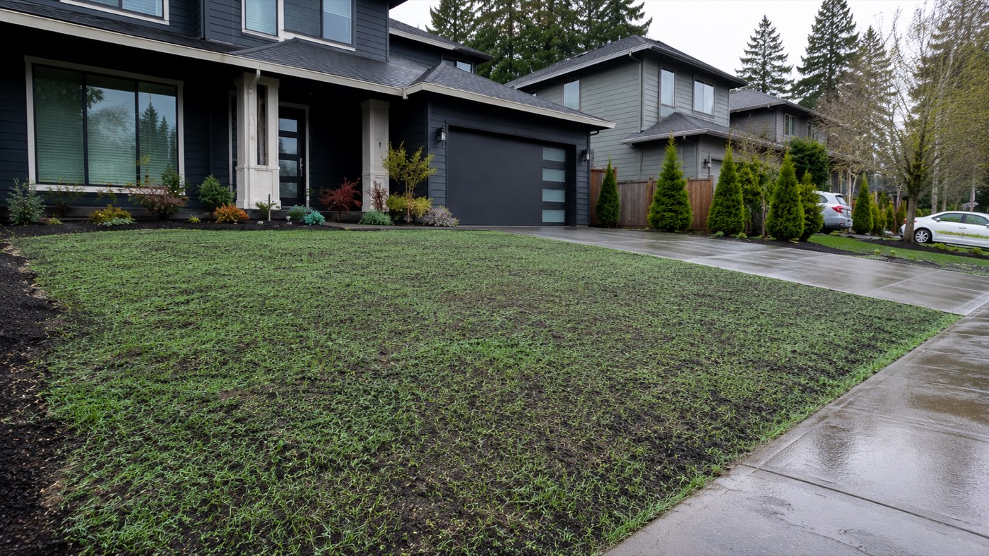 New grass germinating and filling in